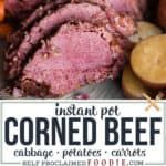 an advertisement for corned beef with potatoes and carrots