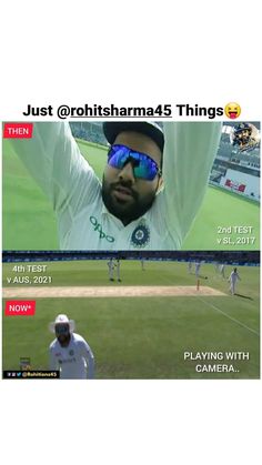 an image of a man with sunglasses on playing cricket in front of a tv screen