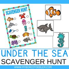 under the sea scavenger hunt with pictures of fish and marine animals on it