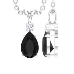 Pear Shape Black Onyx Solitaire Pendant with Diamond - Rosec Jewels Onyx Pendant, Black Onyx Necklace, Onyx Necklace, Rabbit Ears, Final Touch, Solitaire Pendant, Pear Shape, Black Onyx, Pear Shaped