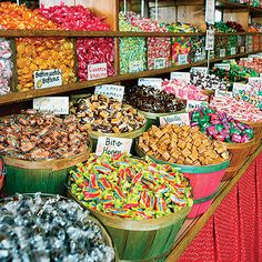 many different types of candies are on display