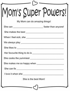 mom's super powers printable worksheet for kids to practice their reading skills