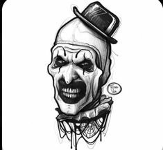 a drawing of a clown wearing a top hat