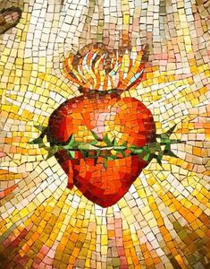 the mosaic artwork depicts an apple with leaves on it