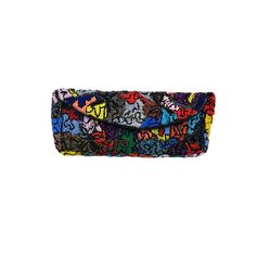 Vibrantly colored abstract patterned beaded clutch circa 1950s. Lined in blue and gold striped lurex from the period. Snap closure.
 Excellent condition
 9" x 4.5" Magazine Clutch, Beaded Clutch Bag, Designer Clutch, Novelty Bags, Beaded Clutch, Gold Stripes, Blue And Gold, Leather Patches, Vintage Handbags