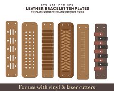 leather bracelet templates with different patterns and colors for use in crafts, sewing or scrapping