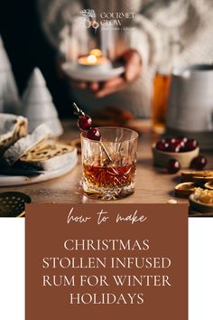 a person holding a plate with food on it and the words how to make christmas stolen rum for winter holidays