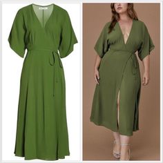 Nwot Reformation Karen Wrap Dress Green Size Xs Midi Length Never Worn- Only Dry Cleaned Flare Midi Skirt, Lacey Dress, Midi Flare Skirt, Printed Pleated Skirt, Deep Plunge, Reformation Dress, Rust Dress, Butterfly Dress, Silk Slip Dress