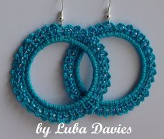 two pairs of blue beaded hoop earrings