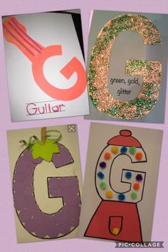 four different types of crafts for children to make with paper, glue and glitters