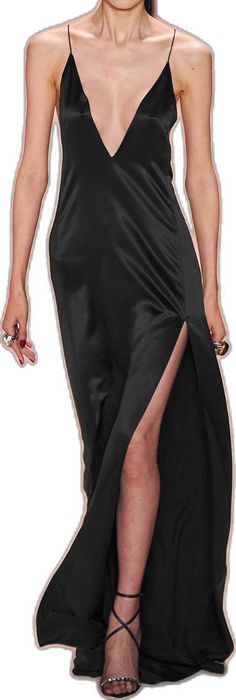 Sleek Maxi Length Satin Cocktail Dress, Sleek Satin Maxi Dress For Cocktail, Sleek Satin Maxi Dress For Cocktail Events, Black Satin Finish Dress For Gala, Chic Satin Evening Dress With Side Slits, Chic Evening Satin Dress With Side Slits, Sleek Satin Dress For Dinner, Sleek Satin Dinner Dress, Chic Formal Satin Dress With Side Slits