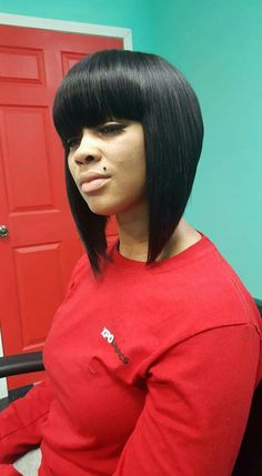 Bob #1 Quick Weave Bob With Bangs, Black Women Quick Weave, Hair Bob With Bangs, Red Hair Bob, Weave Bob, Hair Bobs