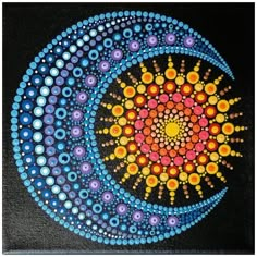 an art work with circles and dots on black paper, painted in acrylic paint