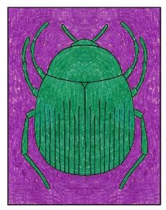 a drawing of a green bug on purple paper