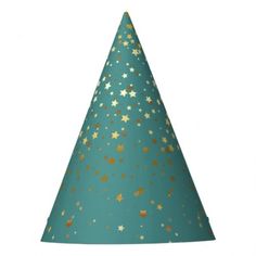 a purple party hat with gold stars on it