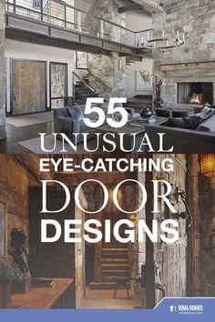 the inside of a house with stairs and an open door in front of it that says 55 unusual eye - catching door designs