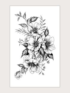 a black and white drawing of flowers