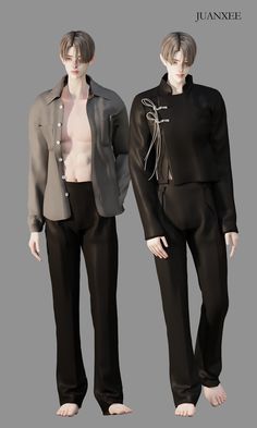 two male mannequins wearing black clothing