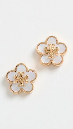 Fast Free Shipping & Free Returns on Tory Burch Kira Flower Studs at Shopbop. Shop new arrivals from Tory Burch at Shopbop.com Luxury Gold-tone Logo Jewelry, Luxury Gold-tone Jewelry With Logo, Designer Gold Jewelry With Logo, Classic Gold Jewelry With Logo, Dinner Fits, Tory Burch Earrings, Bridal Store, Tory Burch Kira, Tory Burch Jewelry