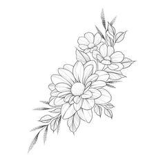 a black and white drawing of flowers