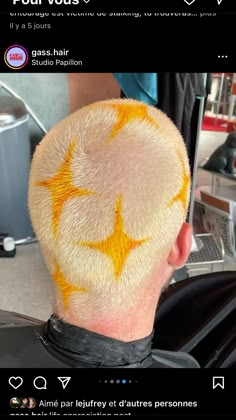 Buzzed Head Dye Designs, Bleached Hair Men Design, Buzzed Bleached Hair Designs, Buzzcut Hair Designs, Flower Buzzcut, Buzz Cut Bleach Designs, Spider Web Buzzcut, Yellow Buzzcut