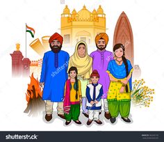 stock-vector-vector-design-of-bengali-family-showing-culture-of-punjab-india-362432132 Indian Family Drawing, Punjabi Culture Drawing, Culture Of Punjab, Punjab Culture, Culture Illustration, Memory Illustration, Culture Drawing, Cloth Painting, Punjabi Culture