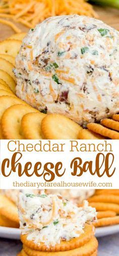 cheesy ranch cheese ball with crackers on the side