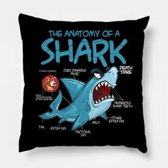 the anatomy of a shark on a black pillow