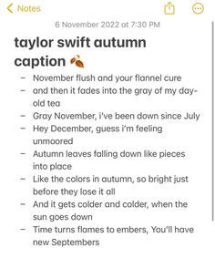 a text message that reads taylor swift autumn and the caption below it says,'november