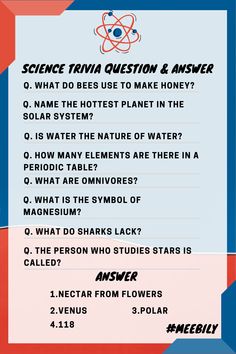 the science trivia question and answer sheet