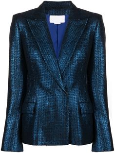 teal blue tweed metallic finish classic lapels two front flap pockets front button fastening long sleeves Chloe 2024, Collage Elements, Blue Tweed, Blazer Blue, Fashion Collage, Yoko London, Pretty Clothes, Tweed Blazer, Exclusive Fashion