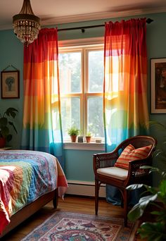 Boho Bedroom Curtains ideas Diy Door Curtain Boho, Boho Curtains Diy, Tie Dye Curtains, Dye Curtains, Dining Room Window Treatments, Window Treatments Ideas, Bedroom Curtain Ideas, Curtains Diy, Bold Boho