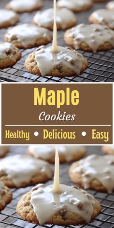 maple cookies are being drizzled with white icing