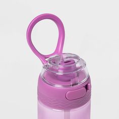 a purple plastic cup with a handle on it