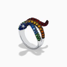 Effy 925 Safari Sterling Silver Multi Sapphire Snake Ring Multicolor Polished Ring Jewelry, Multicolor Polished Finish Ring Jewelry, Fine Jewelry With Polished Finish In Multicolor, Multicolor Fine Jewelry With Polished Finish, Multicolor Polished Fine Jewelry, Luxury Sterling Silver Multi-stone Rings, Luxury Multicolor Sterling Silver Rings, Elegant Multicolor Sterling Silver Rings, Multicolor Sterling Silver Rings Fine Jewelry