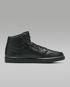 Inspired by the original AJ1, the Air Jordan 1 Mid offers fans a chance to follow in MJ's footsteps. Fresh color trims the clean, classic materials, imbuing modernity into a classic design. Shown: Black/Black/Black Style: 554724-093 Classic Black Leather Jordan Shoes, Classic Black High-top Jordan Shoes, Black Breathable Mid-top Jordan Shoes, Air Jordan 1 Washed Black, Jordan 1 Mid Black, All Black Nikes, Mid Shoes, Fresh Color, Air Jordan 1 Mid