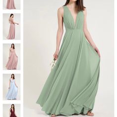 the bridesmaid dresses are all different colors