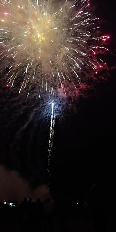 fireworks are lit up in the night sky