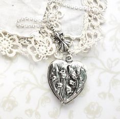 Unique Lily of the Valley Hidden Message Necklace / Locket, Woodland Spring Summer Wedding, Bell Flo Heart Pendant Locket Necklace With Vintage Charm For Wedding, Flower Shaped Locket Necklaces For Weddings, Heart-shaped Flower Charm Necklace For Weddings, Charming Silver Necklace For Wedding, Victorian Heart Locket Necklace For Wedding, Heart-shaped Jewelry With Flower Charm For Wedding, Heart-shaped Wedding Jewelry With Flower Charm, Nickel Free Heart Locket Necklace For Wedding, Nickel-free Heart Locket Necklace For Wedding