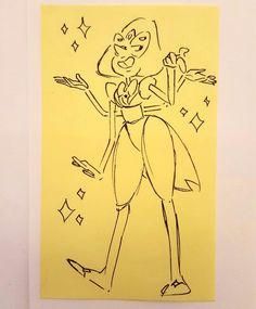 a drawing of a cartoon character on yellow paper