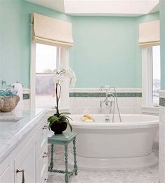 a white bath tub sitting inside of a bathroom next to a sink and toilet under a skylight