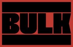 the word bullk in black and red on a red background with an orange rectangle