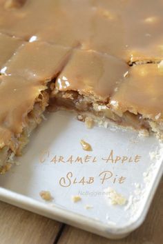 caramel apple slab pie on a white plate