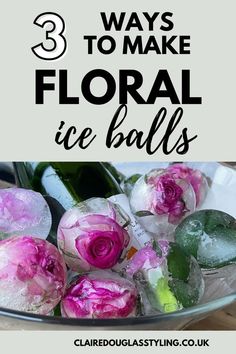 floral ice balls frozen rose heads in ice spheres for Valentine's decor Flower Ice Cubes Diy, Floral Ice Balls, Flower Bar Ideas, Diy Ice Bucket, Floral Ice Cubes, Ice Bowl