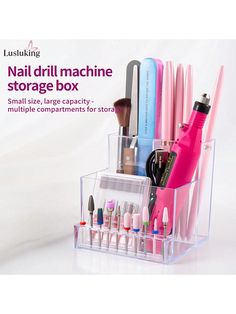 transparente  Collar  Metacrilato  Arte de uñas de almacenamiento y bolsas Embellished Drill Bit Holder, Tool Stand, Nail Drill Bits, Nail Drill Machine, Stand Display, Art Storage, Nail Studio, Makeup Organizer, Display Rack