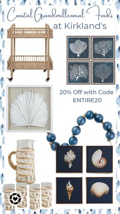 an advertisement for coastal themed living at kirkland's, with pictures and accessories