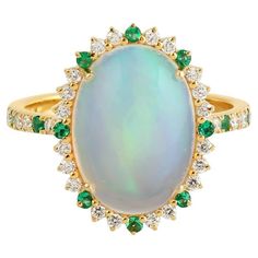 Check out this item from 1stdibs! 3.26 Carats Opal Emerald Diamond 14 Karat Gold Ring: https://www.1stdibs.com/id-j_19024982 5 Carat Diamond Ring, Vintage Cocktail Ring, Gold Cocktail Ring, Modern Ring, Color Ring, Top Seller, Gem Stone, Love Ring, Gold Jewelry Fashion