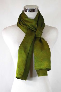 "Hand dyed 12mm satin silk, 14\"x72\" Light green abstract satin scarf, this elegant scarf is one of kind and ready to ship. These are a medium weight silk with a great drape and flow. Silky with an extremely smooth shiny top surface, this is what many people think of when they think \"silk\". Nice when you want something more luxurious and less sheer. The lustrous satin surface is wonderful for painting! They have hand rolled hems with 100% silk thread Product information: Designer - Mary Jane Formal Green Silk Scarves, Green Silk Scarves For Formal Occasions, Formal Green Silk Scarf, Green Silk Scarf For Formal Occasions, Elegant Green Scarf For Formal Occasions, Elegant Green Silk Scarf, Elegant Green Satin Silk Scarf, Green Rectangular Scarf As Gift, Green Rectangular Scarf For Gift