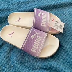 Puma Leadcat 2.0 Purple White Slip On Sandal Slides Womens Size 4 Nwt Puma Slides Women, Casual Purple Synthetic Slides, Casual Purple Slides For Spring, Casual Purple Slip-on Slides, Puma Flip Flops, Puma Slippers, Puma Slides, Boys Tennis Shoes, Red Slides