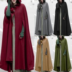 Poncho Winter, Gothic Halloween Costumes, Cape Cloak, Cloak Coat, Long Cape, Streetwear Jackets, Long Coat Jacket, Hooded Cape, Ladies Poncho